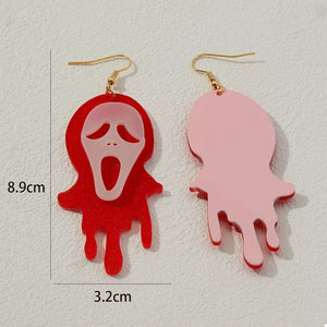earrings in Red with graphic and dangle