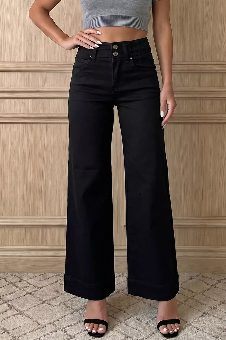 2-button High Waist Flared Jeans option 4