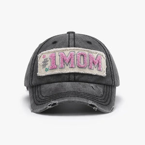 Gray distressed baseball cap with #1 MOM patch