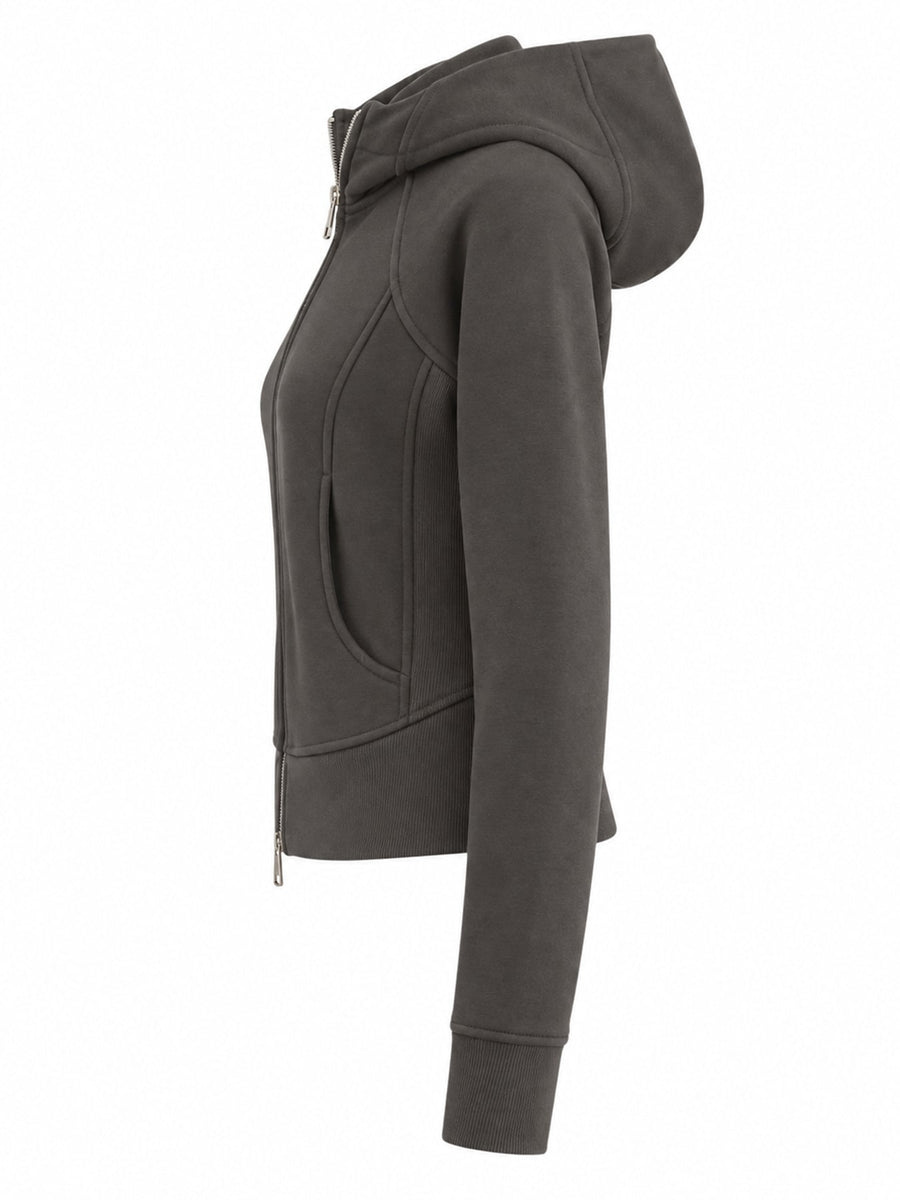 Slim-Fit Full-Zip Hoodie in Light Gray with zipper