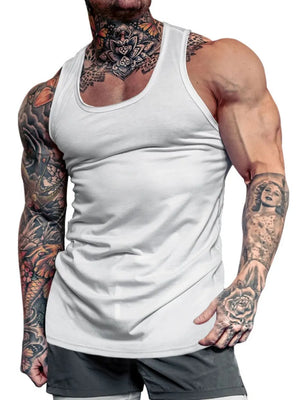 White performance fit scoop neck tank top with athletic cut