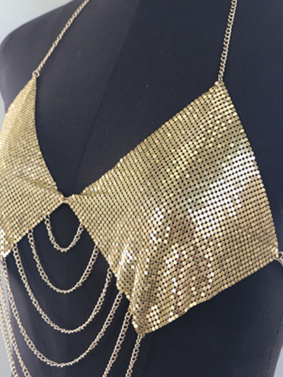 Gold relaxed halter top with halter
