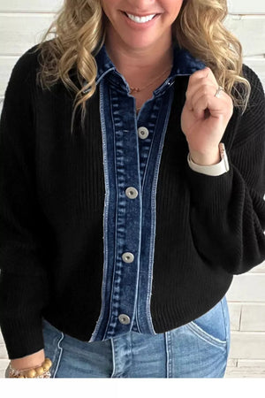 medium blue cardigan featuring ribbed and ribbed