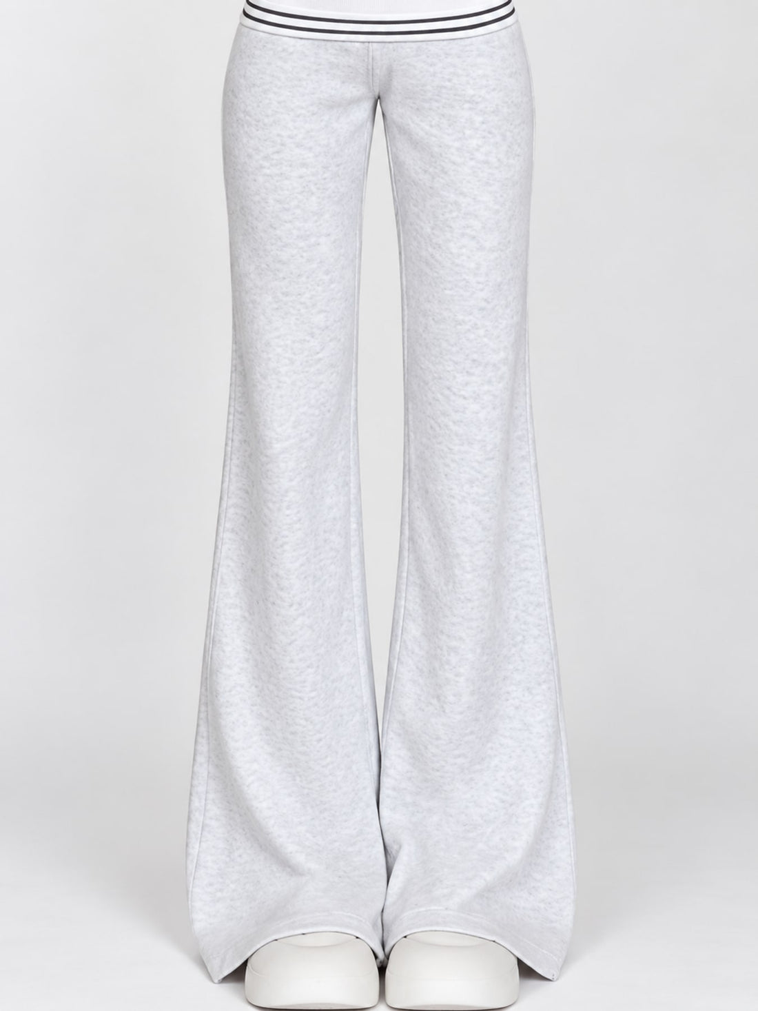 High-Waisted Wide-Leg Flare Pants in light gray with drawstring waist