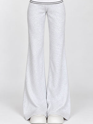 High-Waisted Wide-Leg Flare Pants in light gray with drawstring waist