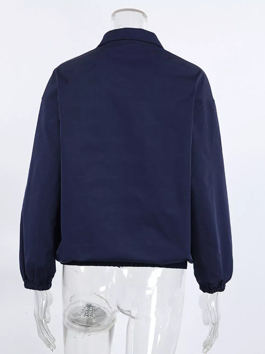 Navy oversized windbreaker with mock neck