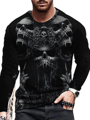 White Men's Skeleton Embrace Long Sleeve T-shirt Plus Size