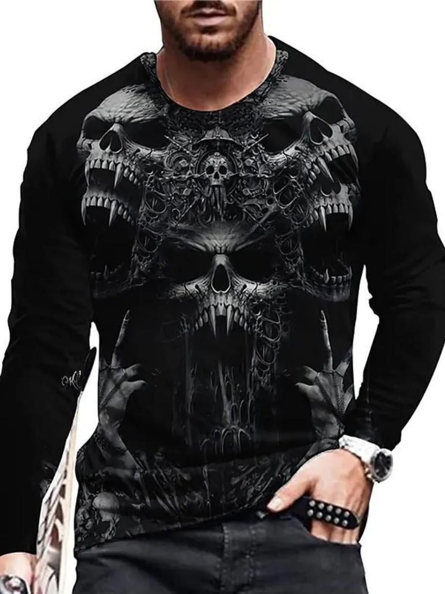 White Men's Skeleton Embrace Long Sleeve T-shirt Plus Size