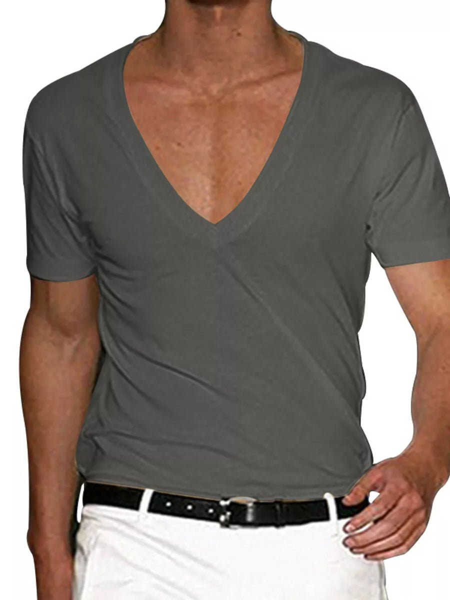 Army Green Men's Full Size Deep V-neck T-shirt Plus Size
