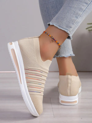 Dust Storm knit slip-on wedge sneakers with rainbow stripe detail