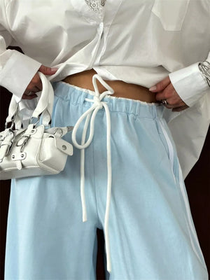 Side Stripes High-waisted Wide-leg Sweatpants in Green