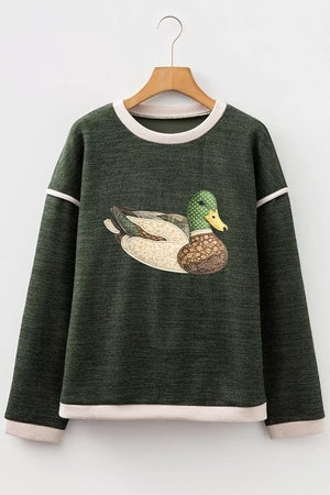 artsy pullover sweater in Army Green with crew neck