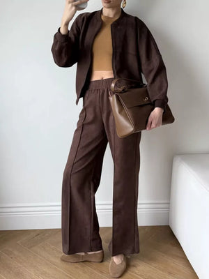 Wine Red relaxed lounge set with crew neck