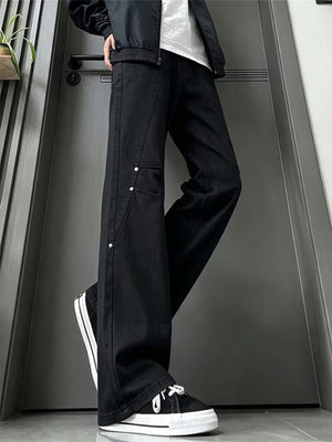 wide-leg jeans in Black with stretch and full-length