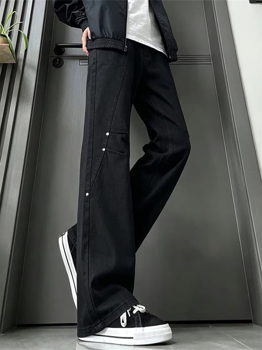 wide-leg jeans in Black with stretch and full-length