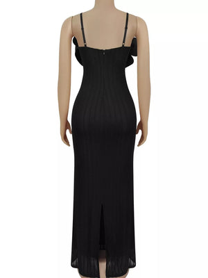 Black fitted maxi dress with strapless