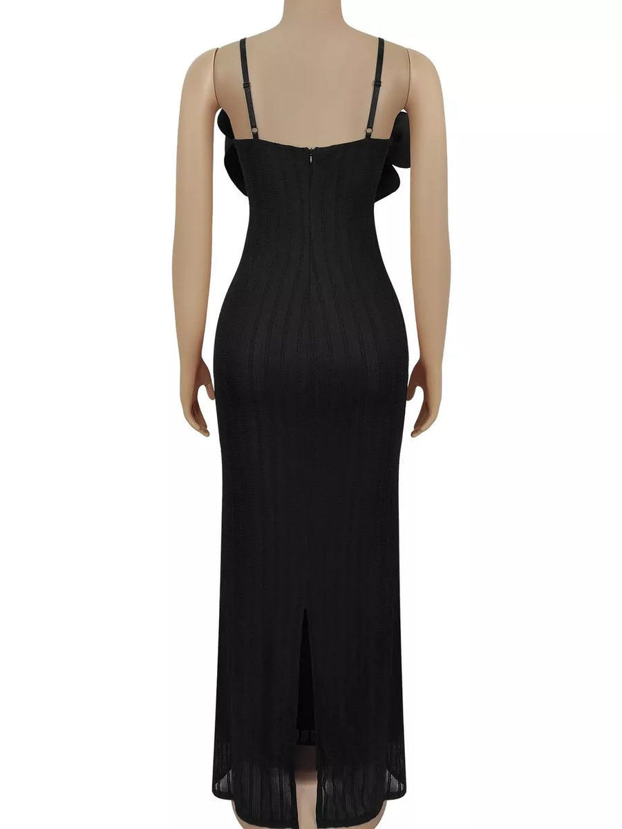 Black fitted maxi dress with strapless