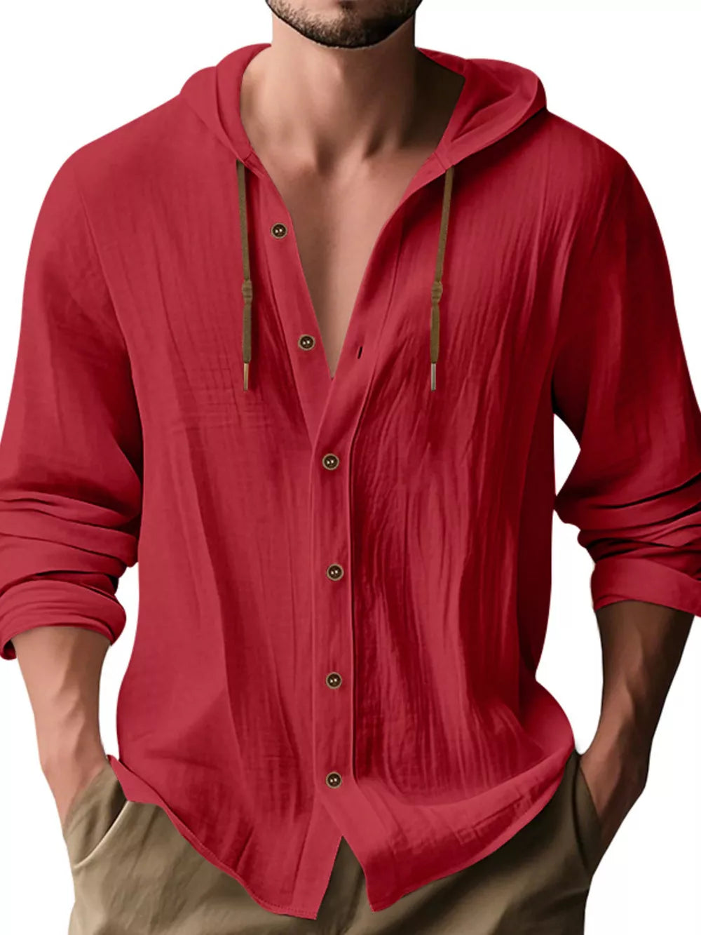 Pink button-up shirt with drawstring and long sleeve