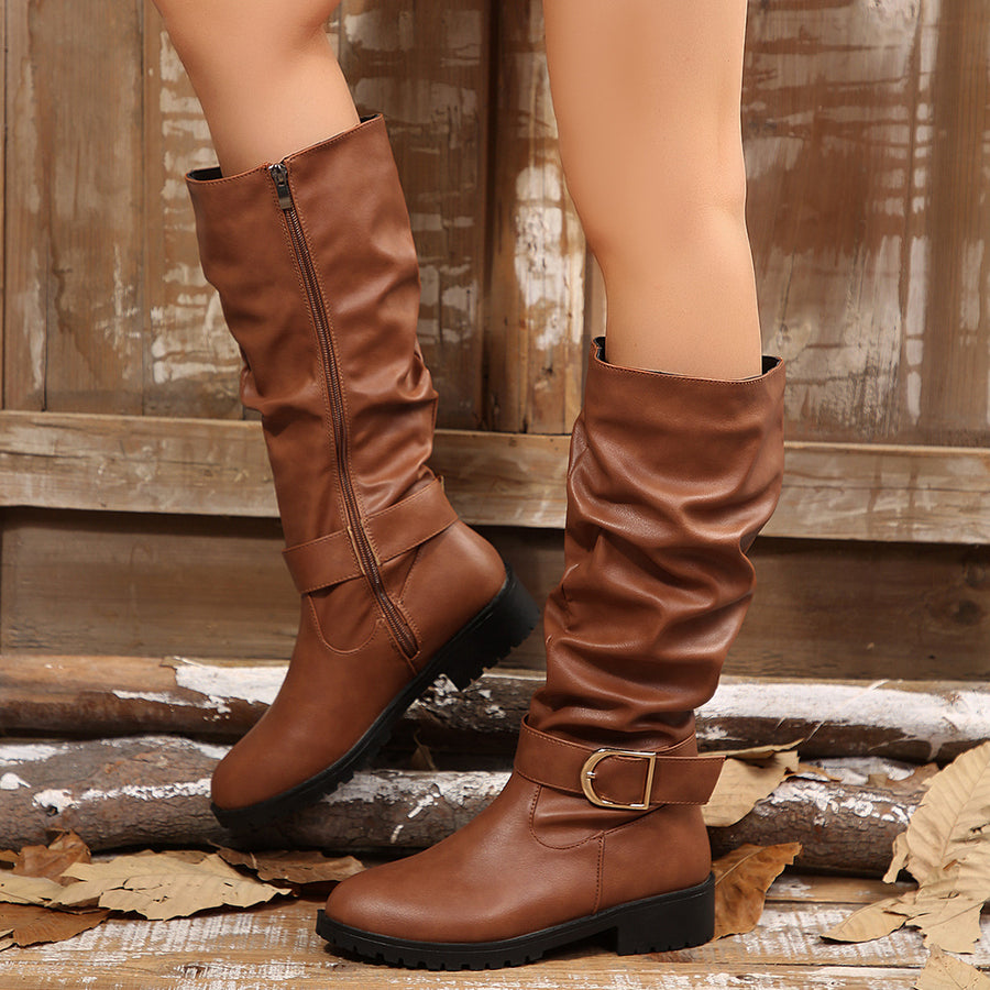 PU Leather,Rubber Imported Size &amp boots in Brown with slouchy silhouette