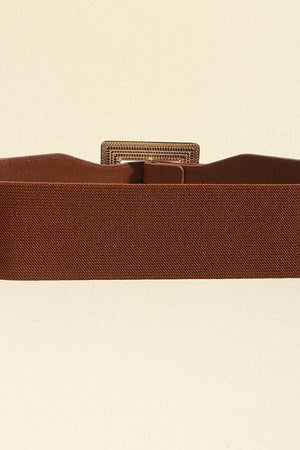 Brown elasticated waist belt with textured gold buckle detail