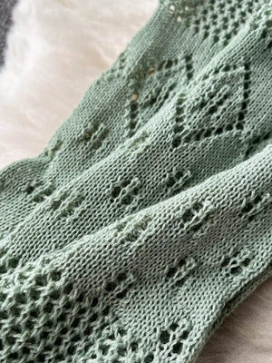 Green crochet halter neck and wide-leg set with lace details