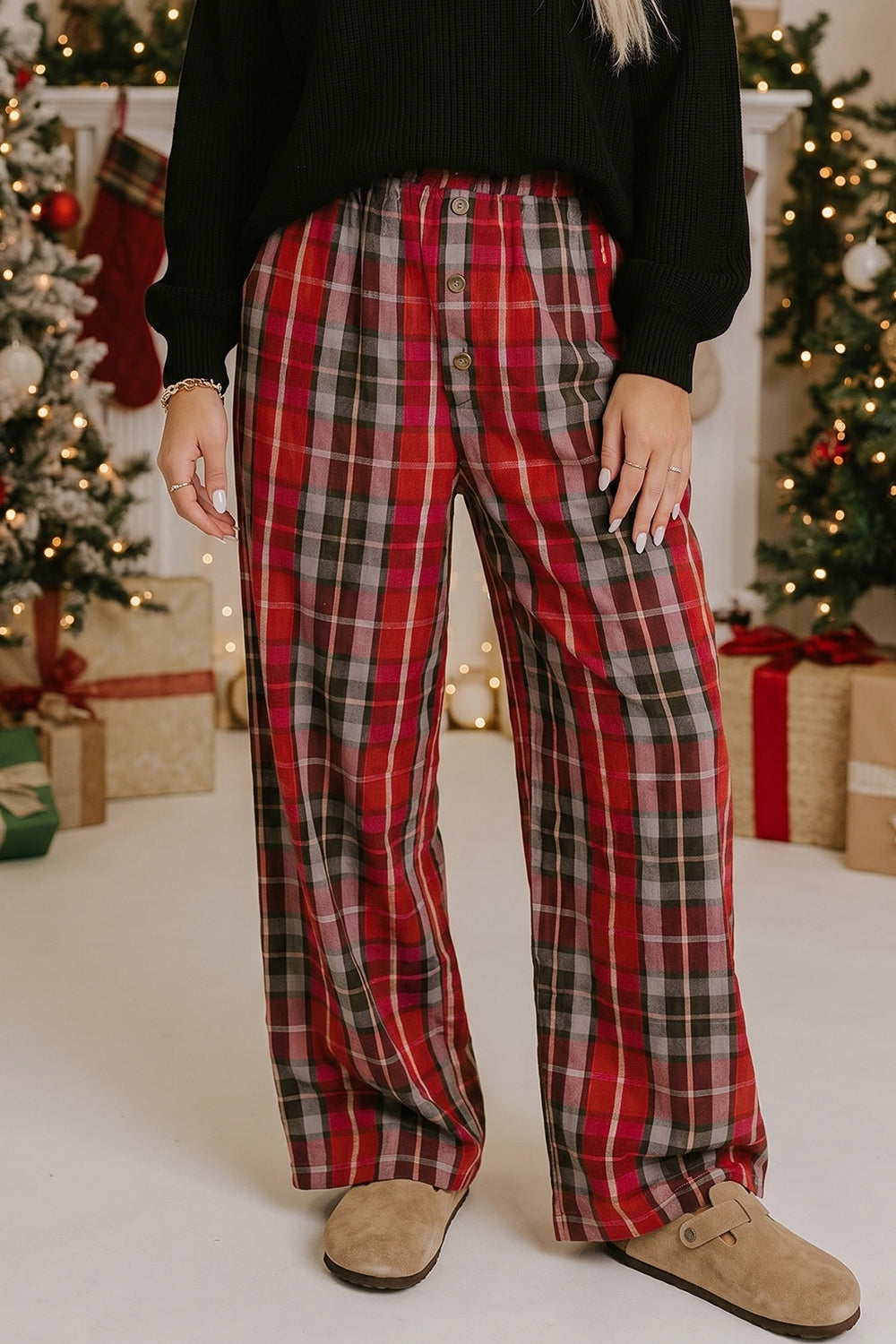 pants in red featuring pocketed and straight fit