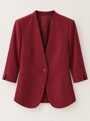 burgundy blazer with seam detail and 3/4 sleeve