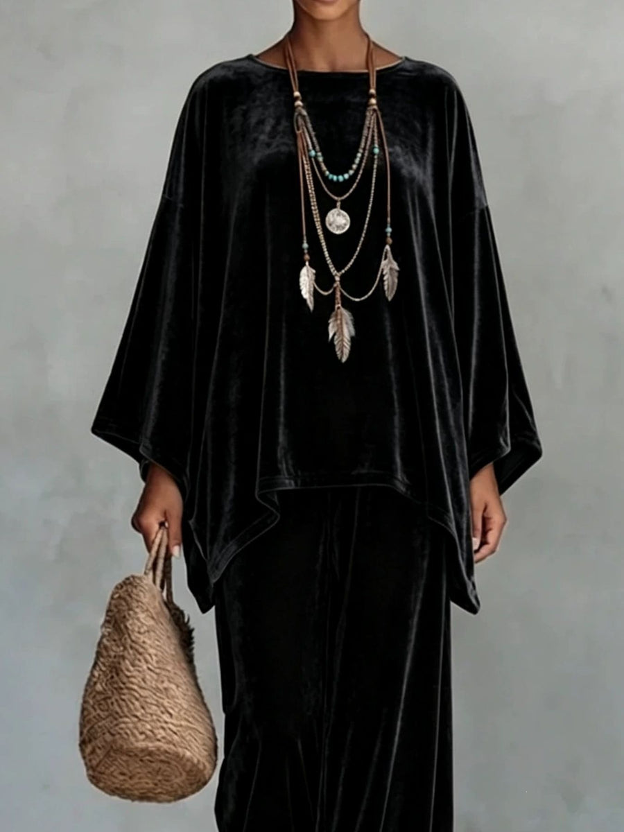 bohemian two-piece set in Dark Brown with round neck