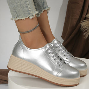 Metallic Platform Sneakers With Height Sole in Golden with platform sole