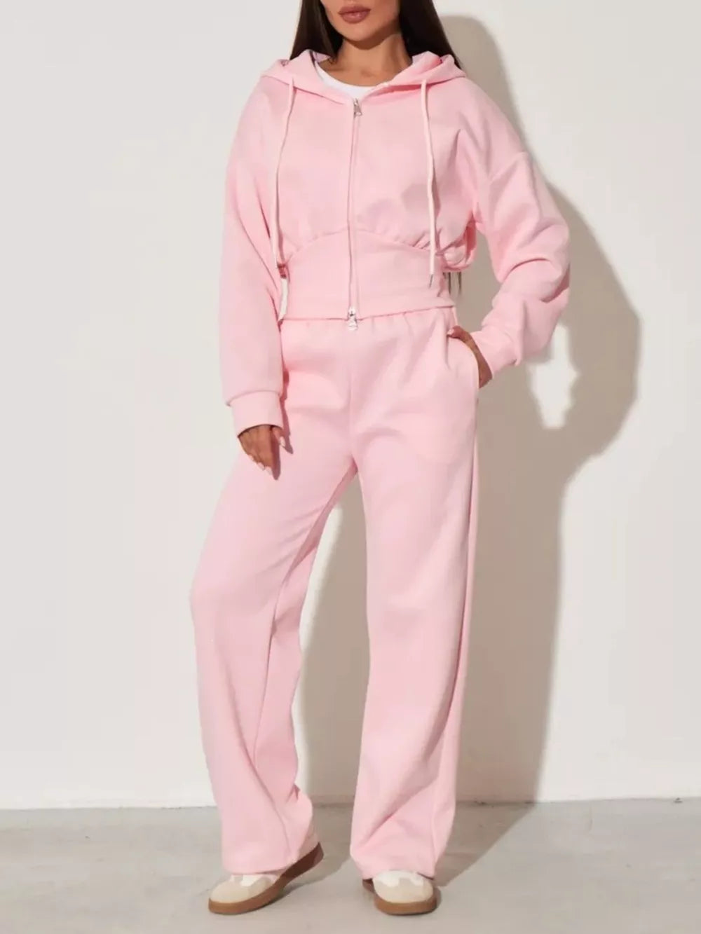 Zip-up Hoodie And Wide-leg Pants Set option 16