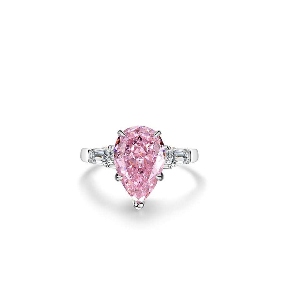Prong-Set 925 Sterling Silver Zircon Teardrop Ring in Blush Pink with teardrop cut zircon