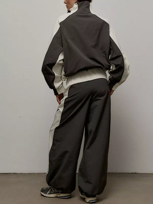 Color Block Zip Up Outerwear And Pants Set in Grey, view 16