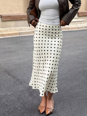 Orange-red with Polka Dot Midi Skirt in Orange-red