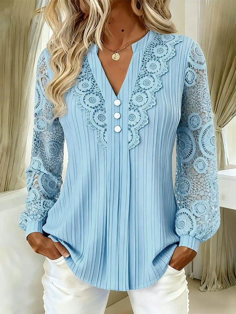 Green blouse with half-button and ribbed