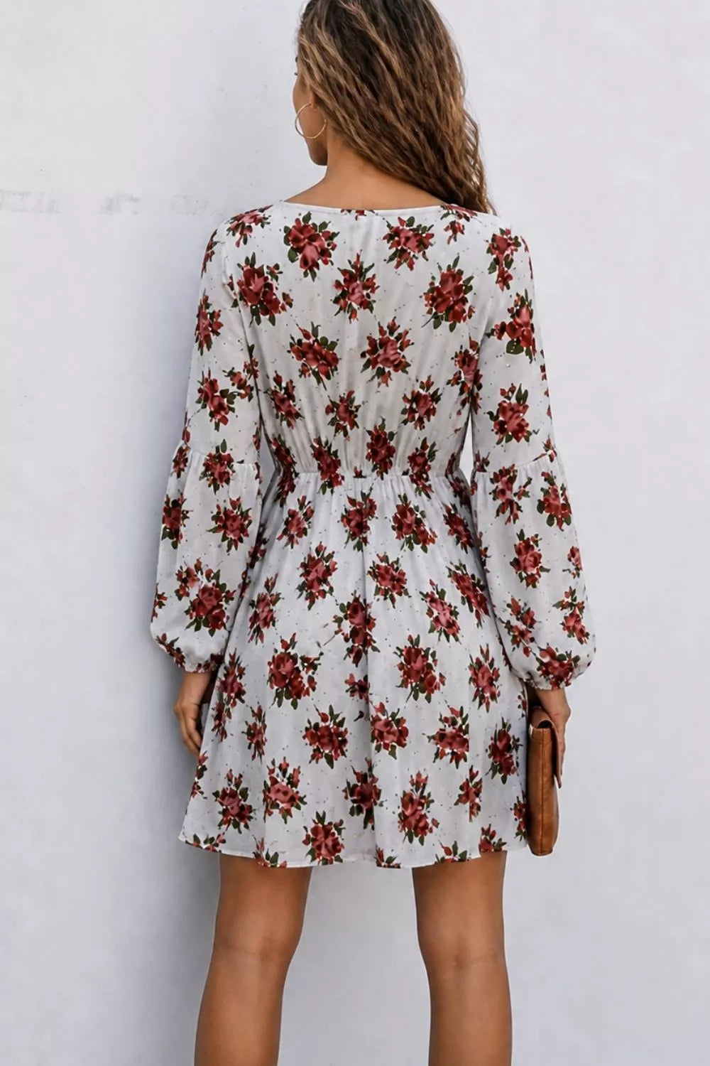 95% polyester, 5% elastane Care instructions: Machine wash cold mini dress in White with fit-and-flare silhouette