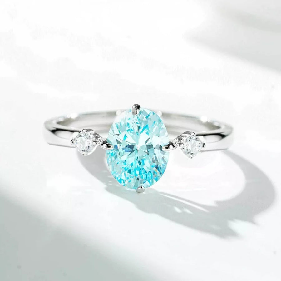 925 Sterling Silver 18k Gold-plated Zircon Oval-cut Ring in aquamarine with oval-cut zircon