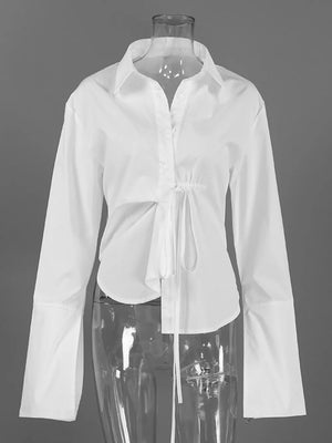 White relaxed wrap top with collared