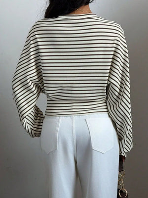 dark brown t-shirt with ribbed cuffs and dolman sleeve