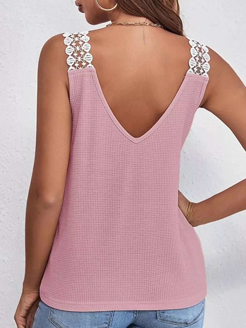 Gray Lace Trim V-neck Tank Top
