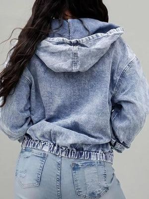 vintage-inspired denim jacket in Black with hooded