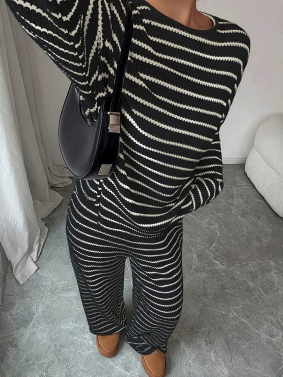 classic Top and Pants Set in ivory with crew neck