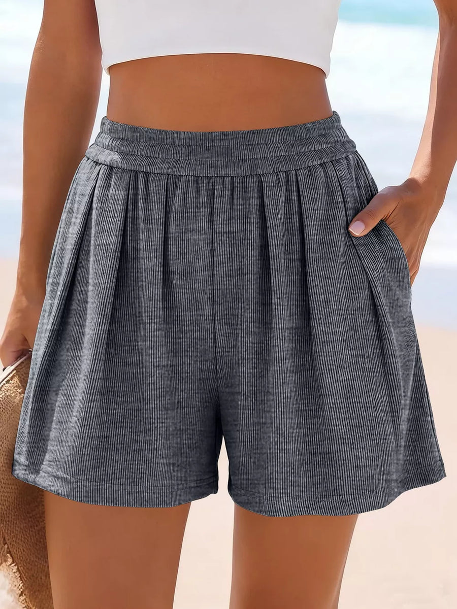 High-waisted Ribbed Shorts in Dark Gray