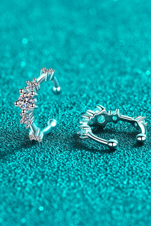Silver celestial cluster ear cuffs with clear stones and ball ends