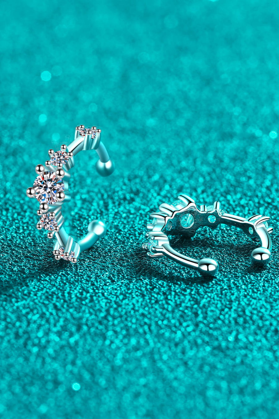 Silver celestial cluster ear cuffs with clear stones and ball ends