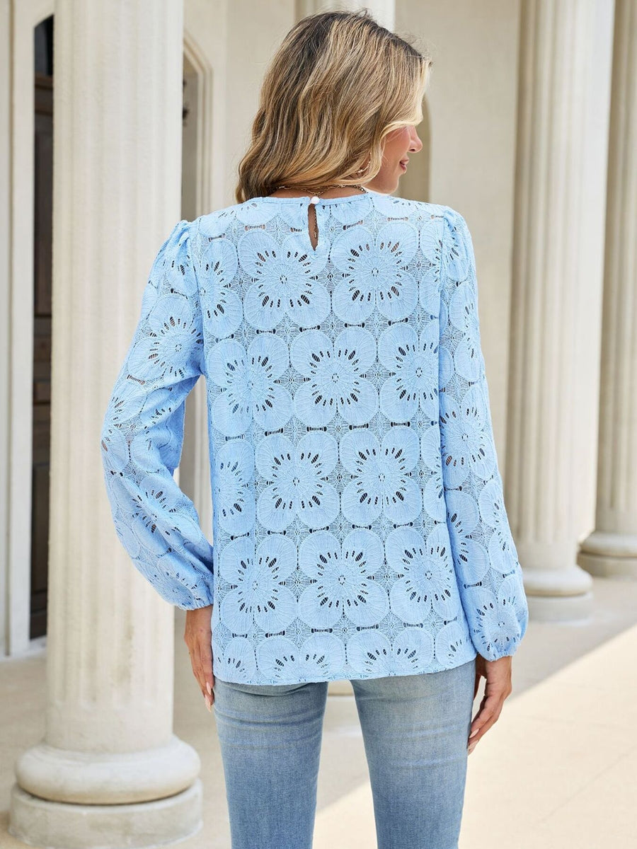 romantic blouse in Sky Blue with round neck