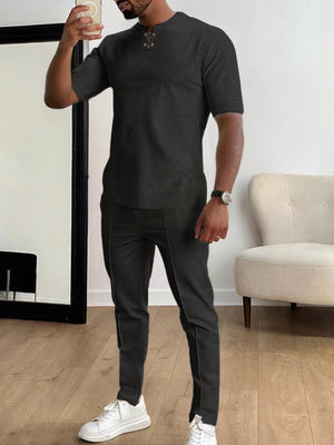Blue Men's Casual Short-sleeve Lounge Set Plus Size
