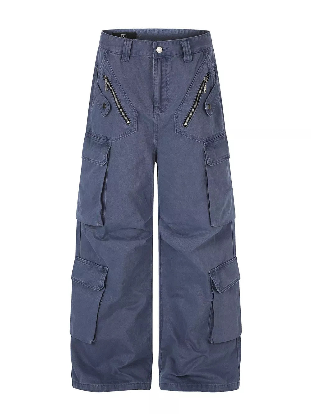 cargo pants in slate blue featuring belt loops and wide-leg fit