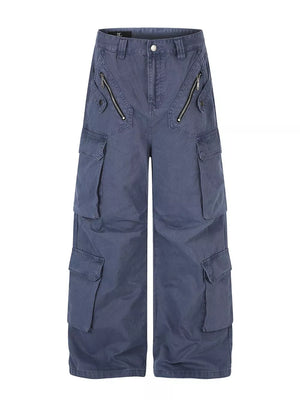 cargo pants in slate blue featuring belt loops and wide-leg fit
