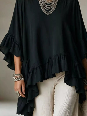 Ruffled Hem Loose Fit Top in Ochre with oversized