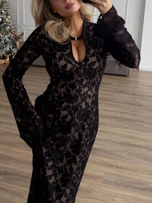 glam bodycon dress in black with keyhole
